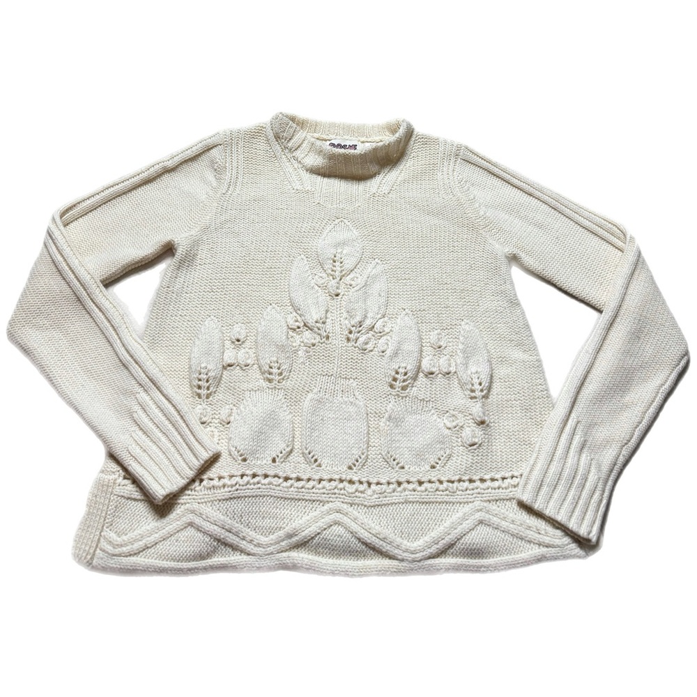 Anthropologie Rosie Neira Cream Chunky Knit Sweater M Fisherman Core